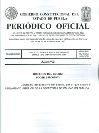 Decreto se expide el reglamento interior de la secretaría de educación pública - 01 de septiembre de 2014