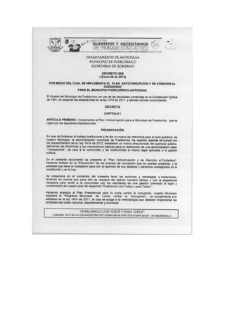 Decreto 006 enero 08 de 2013 plan anticorrupcion