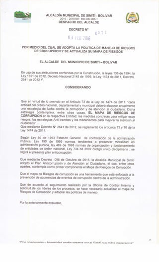 Decreto 022 (4 2-2016) plan de anticorrupcion