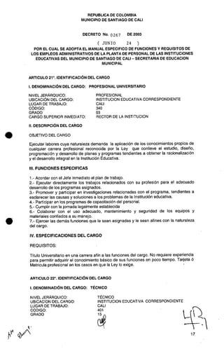 Decreto 0267 2003 manualfuncionesadministrativos