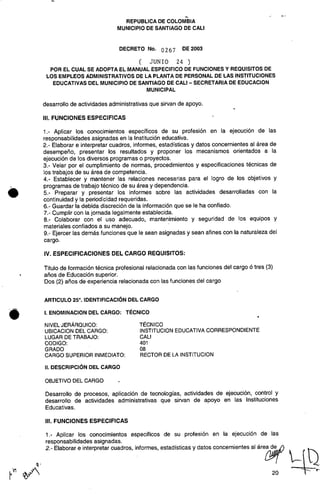 Decreto 0267 2003 manualfuncionesadministrativos