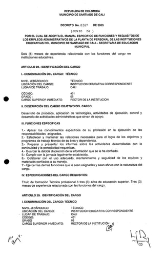 Decreto 0267 2003 manualfuncionesadministrativos