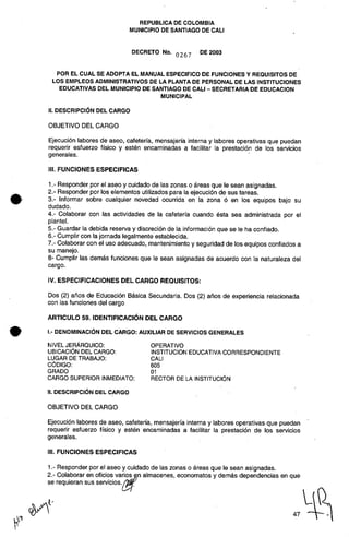 Decreto 0267 2003 manualfuncionesadministrativos
