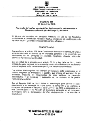 Decreto 044 de 2013