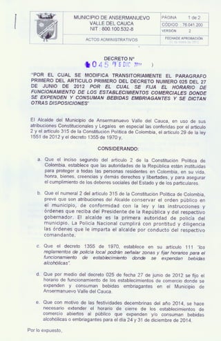 Decreto 045 del 16 de diciembre de 2014