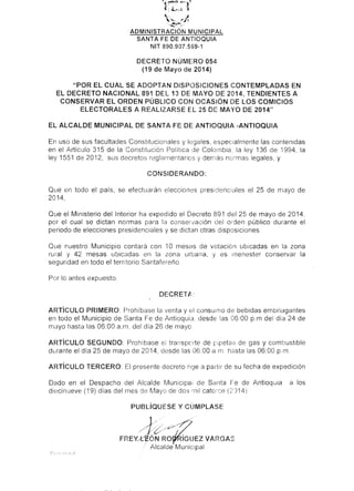 Decreto 054 Elecciones Presidenciales
