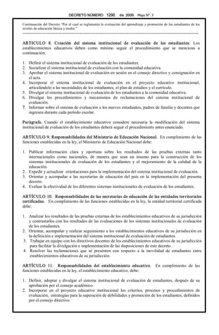 DECRETO NÚMERO  1290  de  2009.   Hoja N°. 3 
Continuación del Decreto “Por el cual se reglamenta la evaluación del aprend...