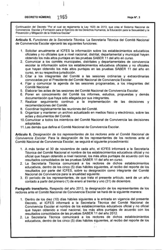 DECRETO NÚMERQ 1965
Continuación del Decreto "Por el cual se reglamenta la Ley 1620 de 2013, que crea el Sistema Nacional ...