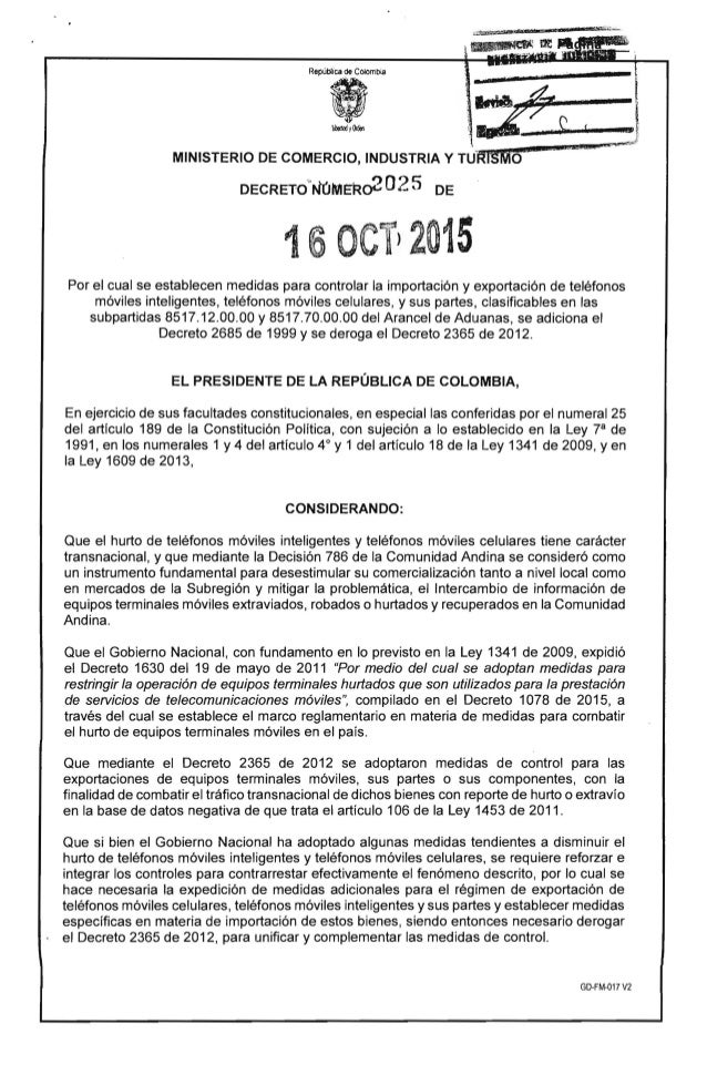 Decreto 2025 del 16 de octubre de 2015