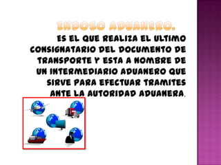 Es el que realiza el ultimo
consignatario del documento de
transporte y esta a nombre de
un intermediario aduanero que
sirve para efectuar tramites
ante la autoridad aduanera.
 