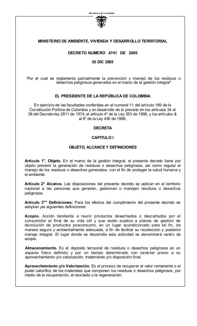 Decreto 4741 de 2005 Decreto 4741 de 2005