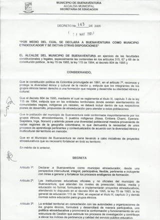 Decreto 143 de 2005 - Buenaventura municipio Etnoeducador