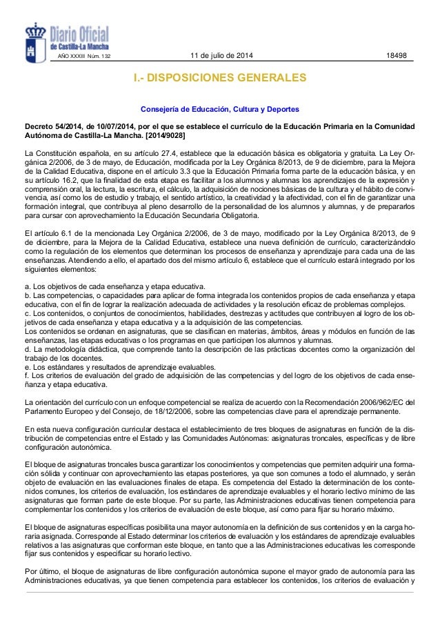 54 decree OF OF MANCHA CURRICULUM LA 54/2014 CASTILLA DECREE THE