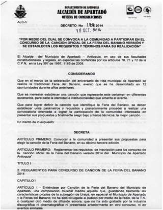 DECRETO, CONCURSO CANCIÓN FERIA DEL BANANO