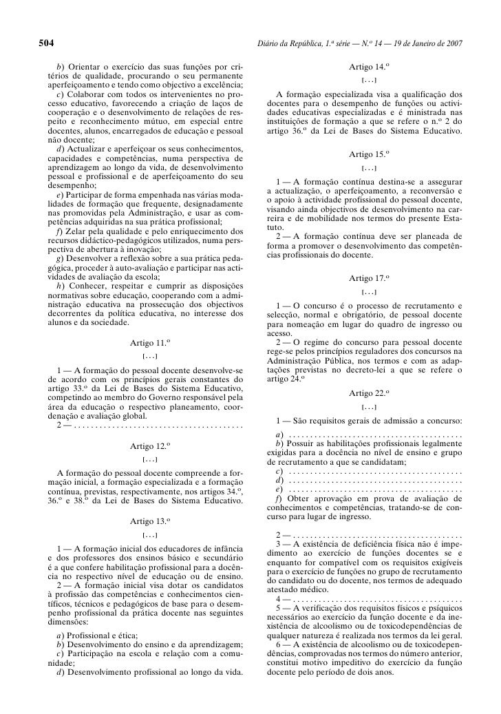 Decreto de lei 15 2007 alteração do estatuto de carreira docente Decreto de lei 15 2007 alteração do estatuto de carreira docente