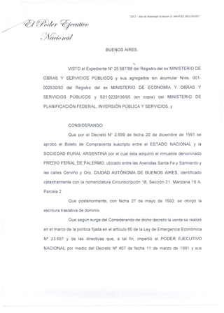 Decreto de reestitución del predio de la Sociedad Rural Argentina