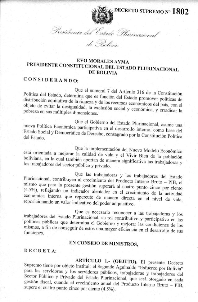 DECRETO PARA PAGO DE DOBLE AGUINALDO (Bolivia)