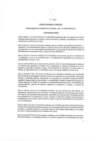 Decreto ejecutivo N.1282. Estado de Excepción en 8 provincias de Ecuador