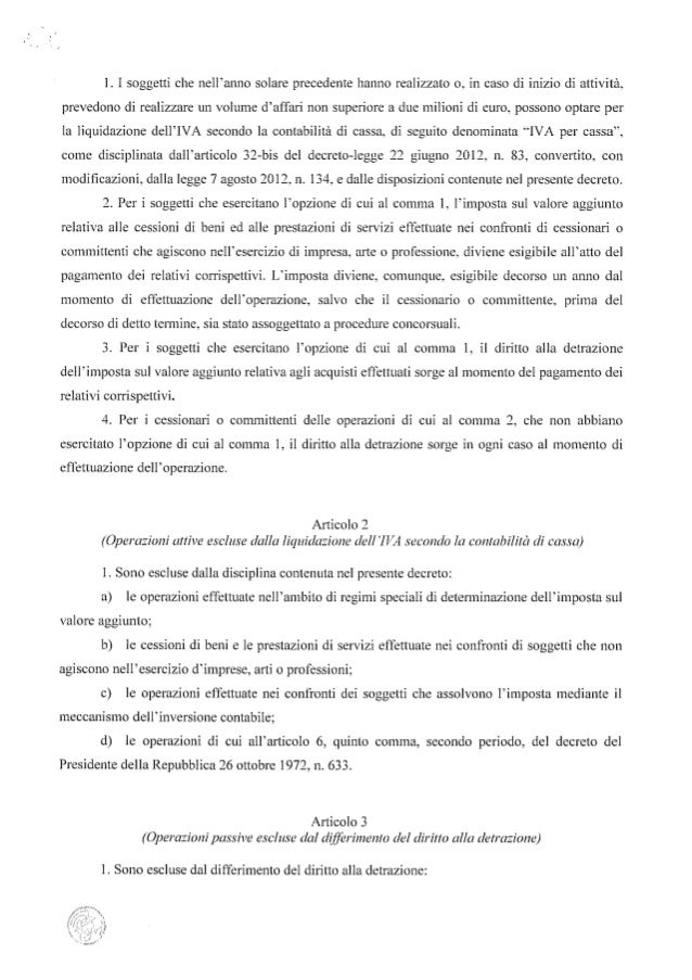 Decreto iva per cassa e relazione illustrativa