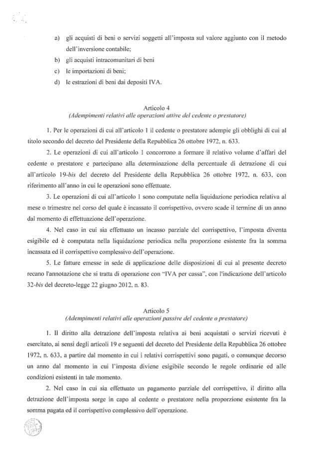 Decreto iva per cassa e relazione illustrativa