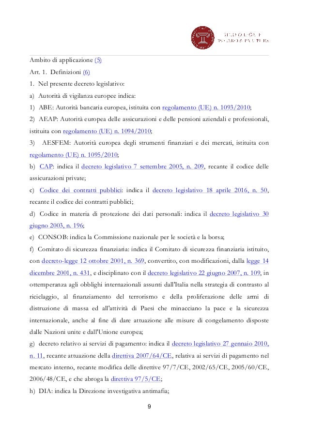 Decreto legislativo 231 del 2007 integrato