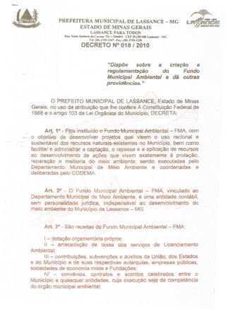 Decreto municipal de lassance   18-2010