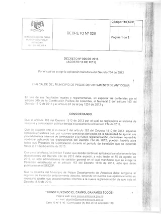 Decreto nº 026 de 2013