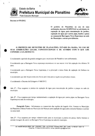 Decreto n° 070 2012