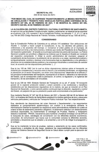 Decreto no 072_del_30_de_marzo_de_2021 suspension pico y placa carros particulares y pico y placa especial taxis hasta 29 abril 2021