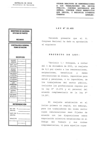 Decreto Promulgatorio Ley N° 21.405 Reajuste 2021-2022