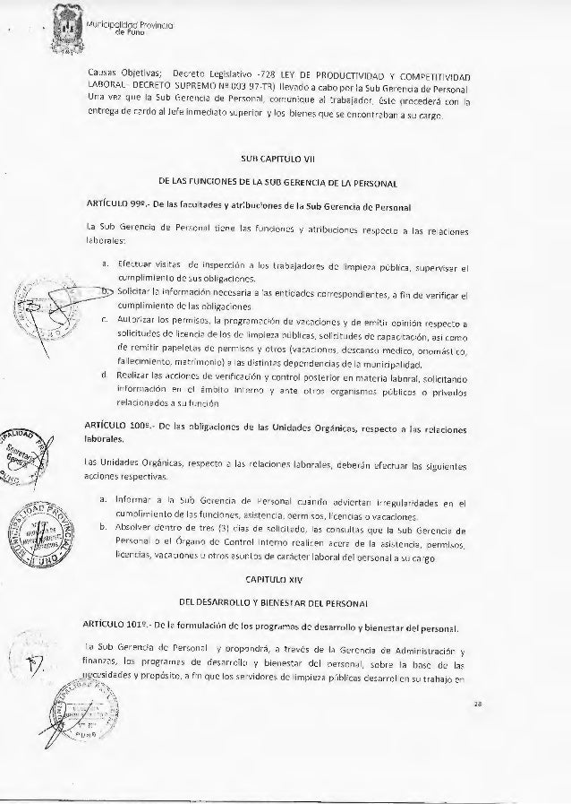 Decreto reglamento personal limpieza Decreto reglamento personal limpieza