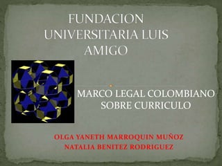 OLGA YANETH MARROQUIN MUÑOZ
NATALIA BENITEZ RODRIGUEZ
MARCO LEGAL COLOMBIANO
SOBRE CURRICULO
 