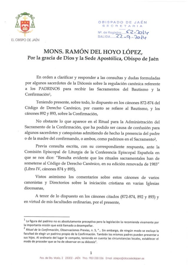 Decreto sobre padrinos de bautismo y confirmación