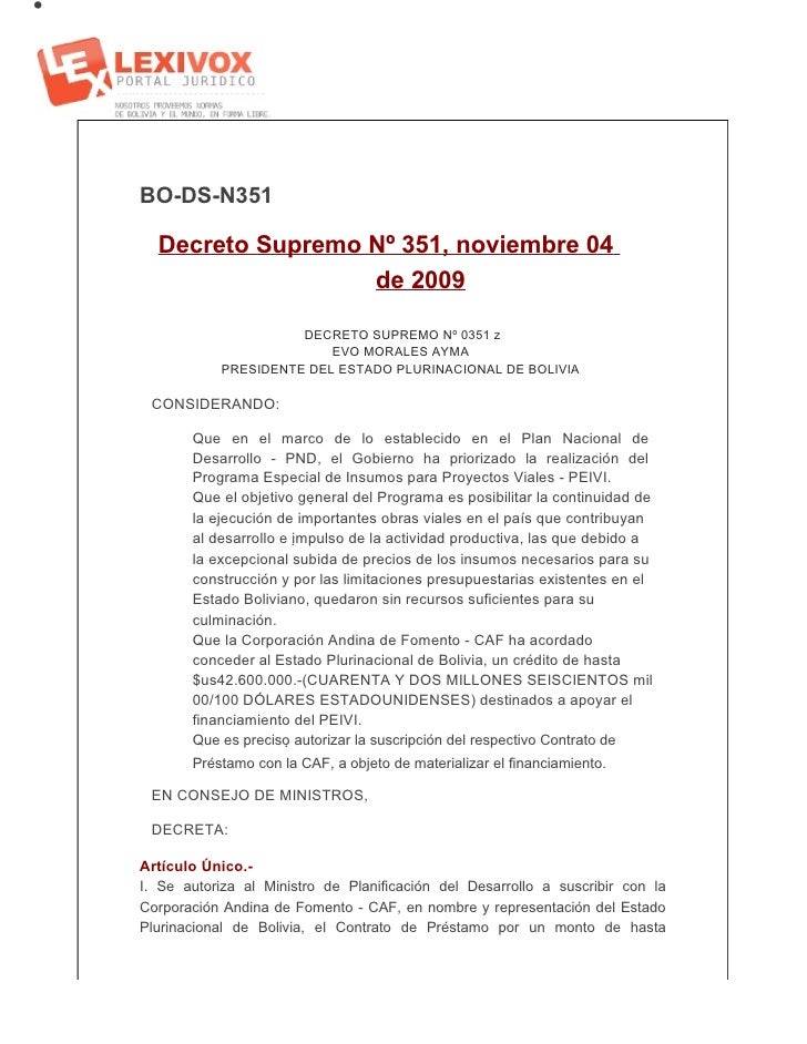 Decreto Supremo N 351 noviembre 04 de 2009 decreto-supremo-n-351-noviembre-04-de-2009