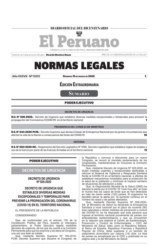 Domingo 15 de marzo de 2020
NORMAS LEGALES
1
Gerente de Publicaciones Oficiales : Ricardo Montero Reyes “AÑO DE LA UNIVERS...