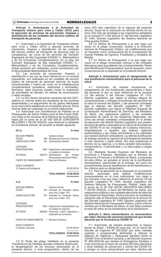 3NORMAS LEGALESDomingo 15 de marzo de 2020El Peruano /
Artículo 3. Autorización a la Autoridad de
Transporte Urbano para L...