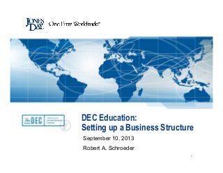 DEC Education:DEC Education:
Setting up a Business Structure
September 10, 2013p ,
Robert A. Schroeder
1
 