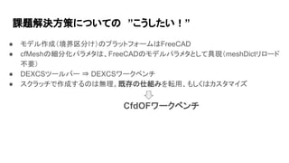 n}QߤˤĤƤΡ
 ǥɣ֤Υץåȥե`FreeCAD
 cfMeshμֻѥ᥿ϡFreeCADΥǥѥ᥿Ȥƾ߬FmeshDict`
Ҫ
 DEXCSĩ`Щ` ? DEXCS`٥
 åɤΤϟoȴ˽Mߤܞá⤷ϥޥ
CfdOF`٥
 