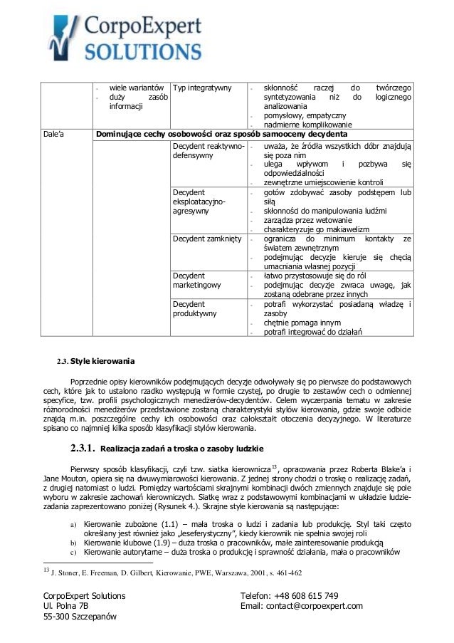 Decyzje W Pracy Menedzera Kierownika Aleksander Sosnowski
