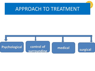 Psychological control of
surrounding
medical surgical
APPROACH TO TREATMENT
 
