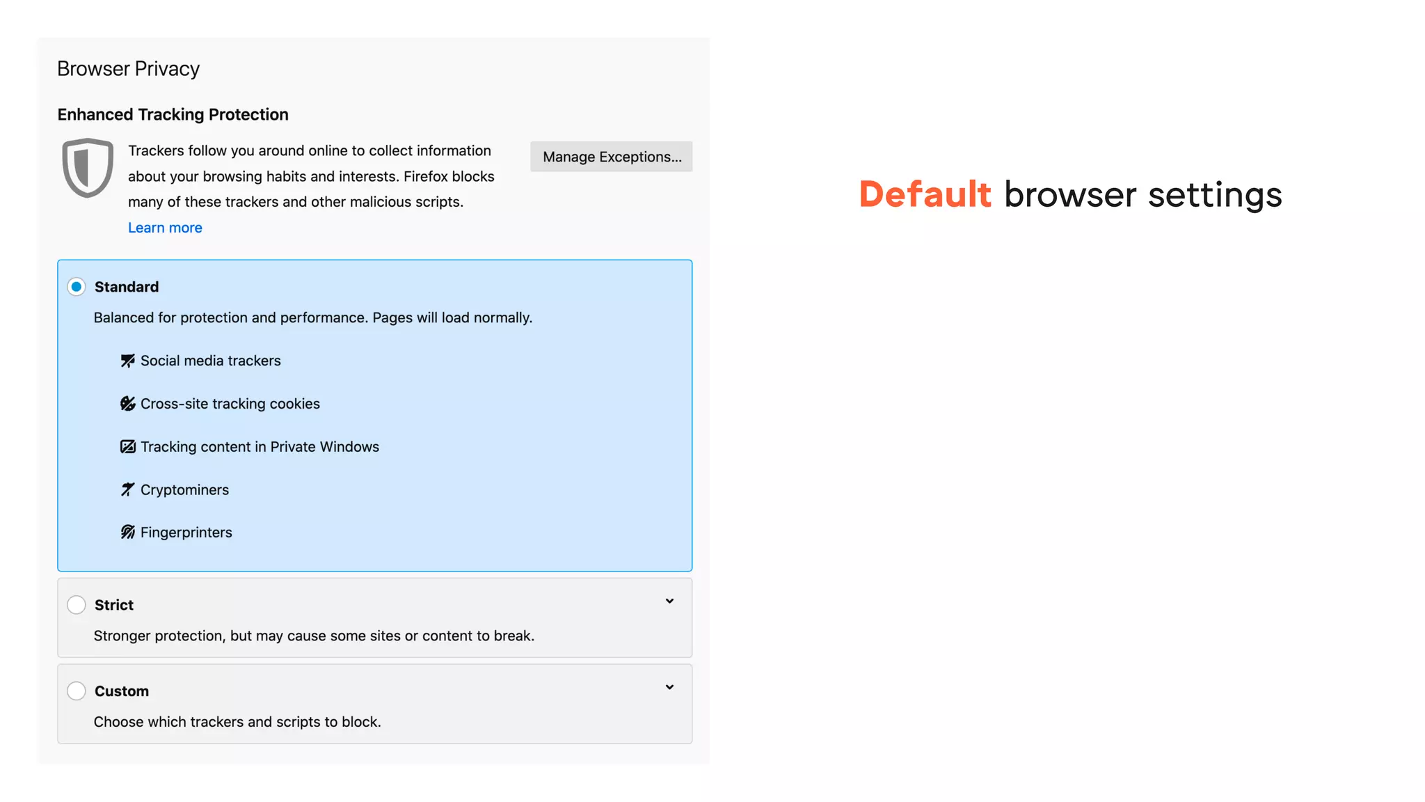 Default browser settings
 