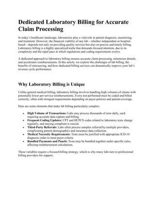 Dedicated Laboratory Billing for Accurate Claim Processing | PDF