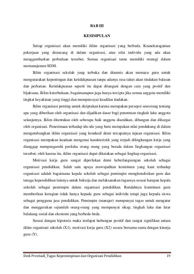 Pengaruh Iklim Organisasi Terhadap Motivasi Dan Kinerja Guru