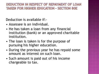 Deductions section 80c, 80d, 80e