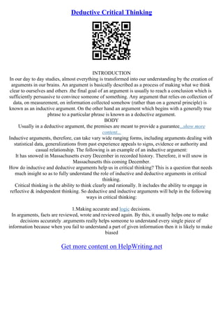 Deductive Essay Topics | PDF | Educational Assessment | Education