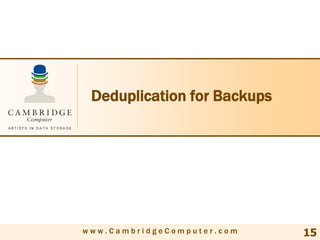 Deduplication for Backups




www.CambridgeComputer.com    15
 