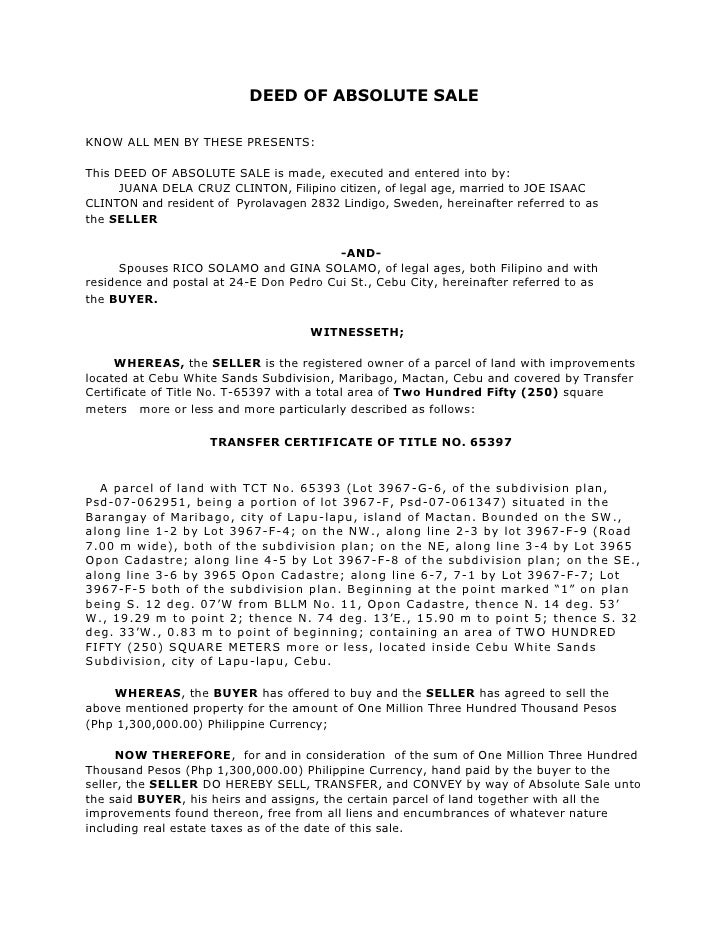 sample deed of sale