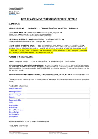 Deed Of Agreement Purchase Sblc 35 2 Rwa Payment Guarantee Security D