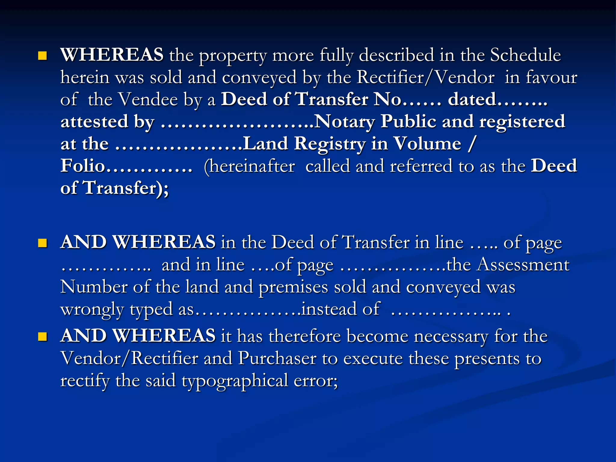 Deed of Rectification | PPT