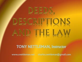 TONY NETTLEMAN, Instructor
www.cnettleman.net charles.nettleman@gmail.com
 